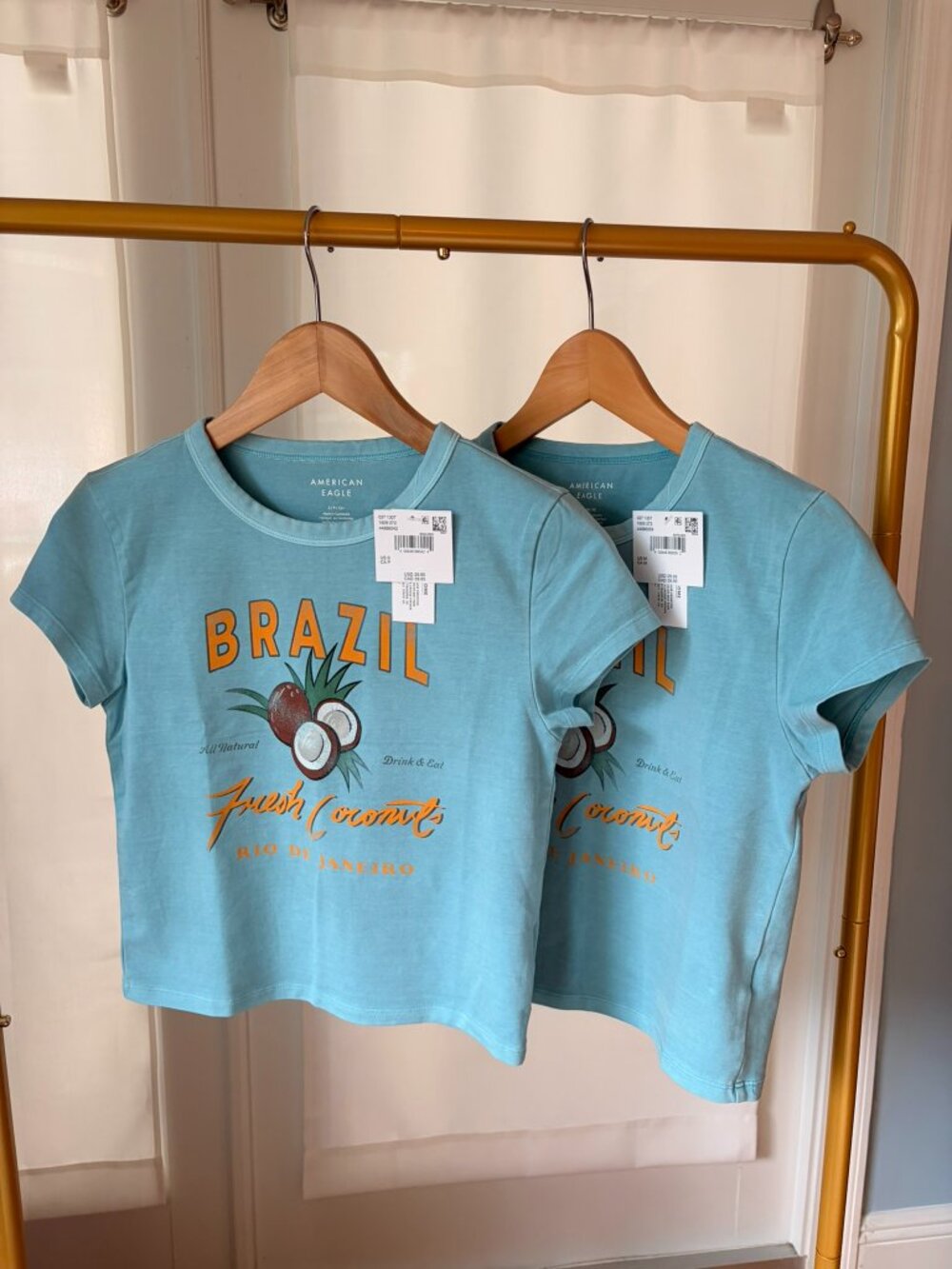 American Eagle Brazil Fresh Coconuts Graphic Baby Tee Blue NWT S or M